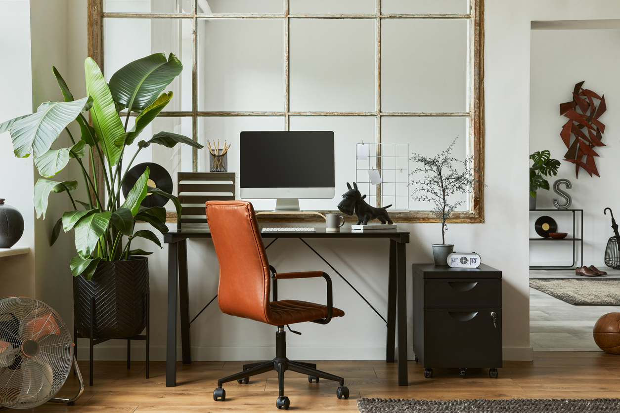 One of the best big and tall office chairs in a contemporary yet rustic office space.